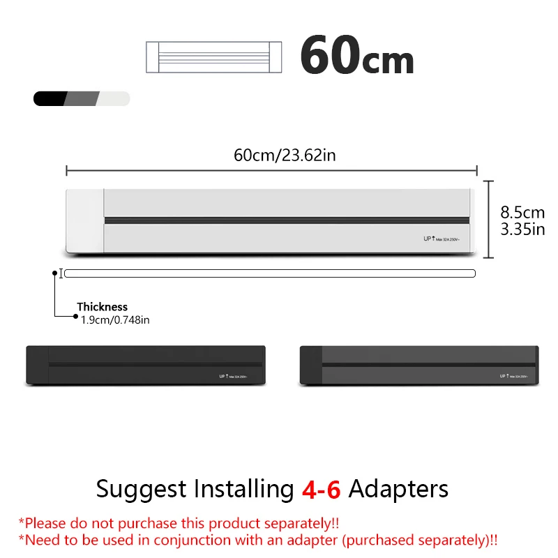 Universal Wall Mounted Socket Expansion with USB and Type-C Ports - Black/White