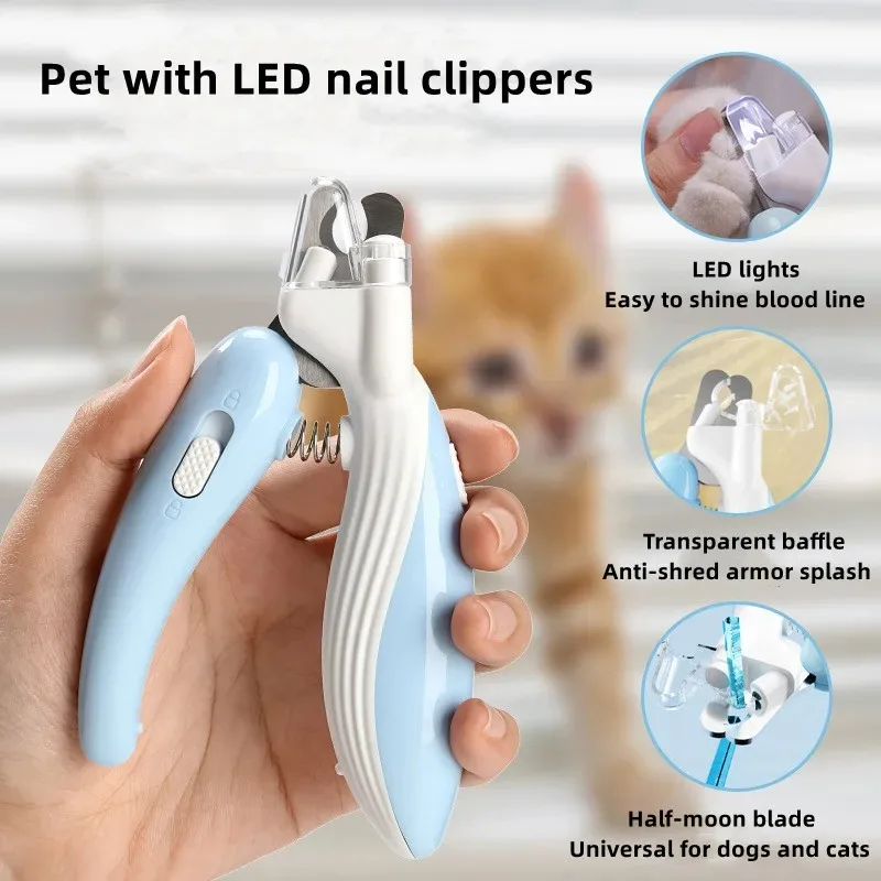 

Pet nail clippers dog cat fingernail knife LED blood line electric nail sharpener with lights splash proof crack armor