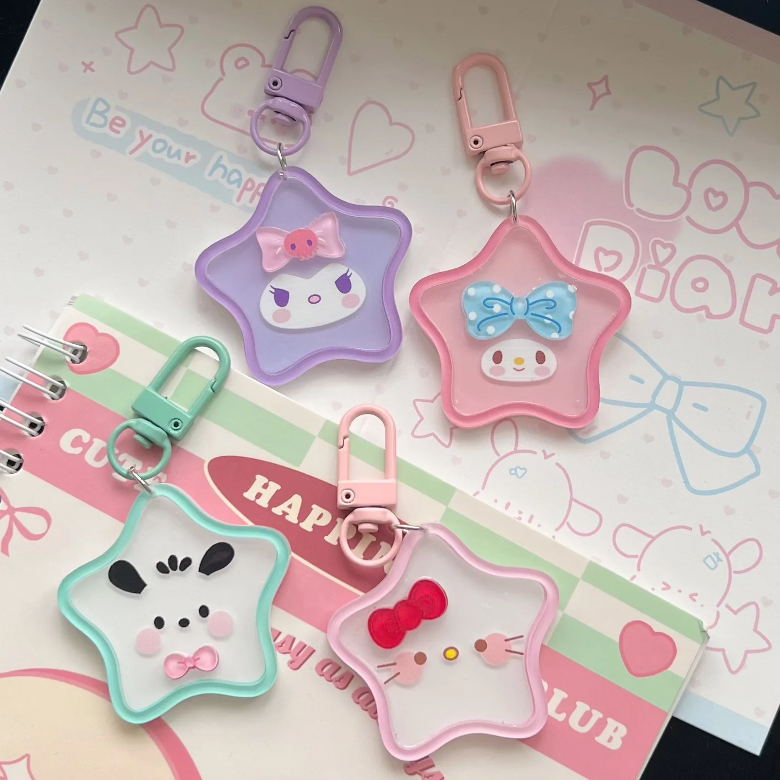 

6 шт./набор, брелки для ключей Sanrio с пентаграммой