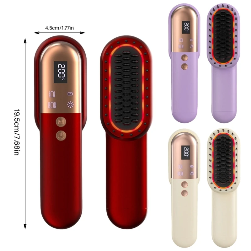 Hair Straightening Brush Practical Hair Comb Rechargeable Styling Comb Massage for Straight and Curly