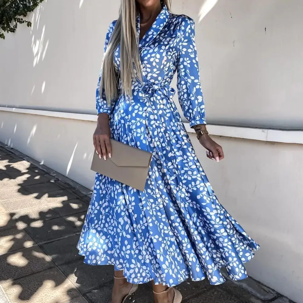 

Vacation Dress Young Beach Dress Leaf Print Tight Waist Beach Dress