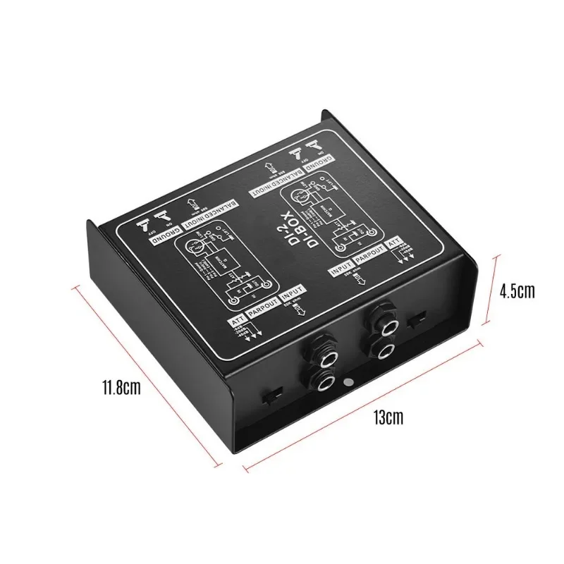 Passive Audio DI Box Direct Injection Low Noise Guitar Bass TRS 2 Channel Converter Multi-purpose Mixer Home Theater