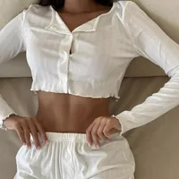 Spring and Autumn New Ladies Sexy Pajamas Homewear Suit Knitted Design Sense Containing Cotton Long-Sleeved Long Pants Suit - Image 4