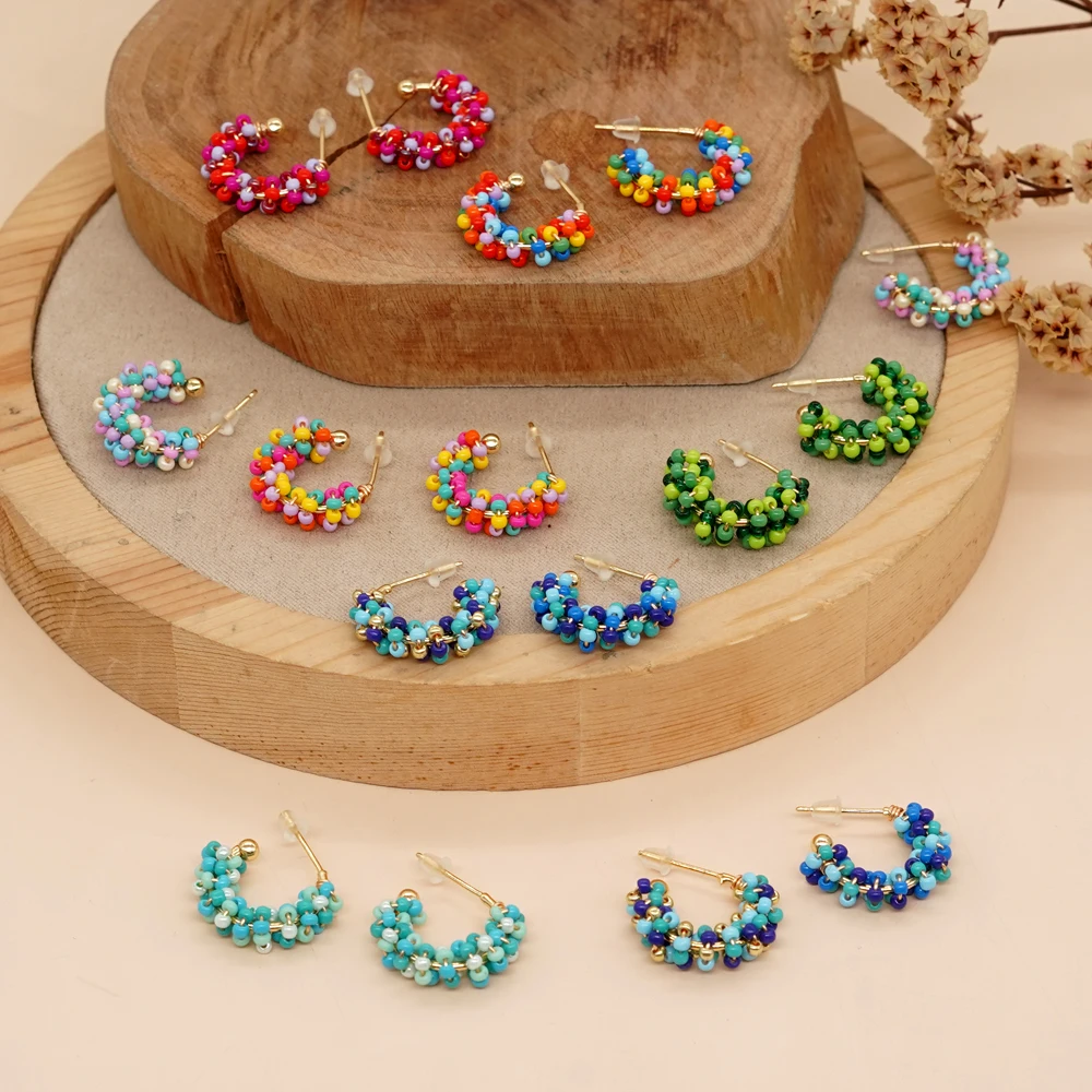 Hypoallergenic Gold Plated Stainless Steel Stud Earrings Gift for Women  Teen Girl Summer Jewelry Flowers Beaded Hoop Earring - AliExpress