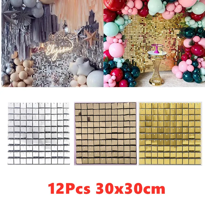 

12Pcs Sequin Backdrop Panels 30x30cm Sequins Wall Photo Background Wall for Wedding Party Baby Shower Background Wall Decor