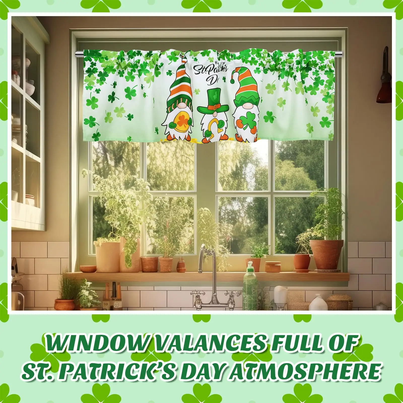 3 Pack Valentine's Day Gnomes Windows Valances St. Patrick's Day Easter Window Toppers Valances for Kitchen Bedroom Living Room 6