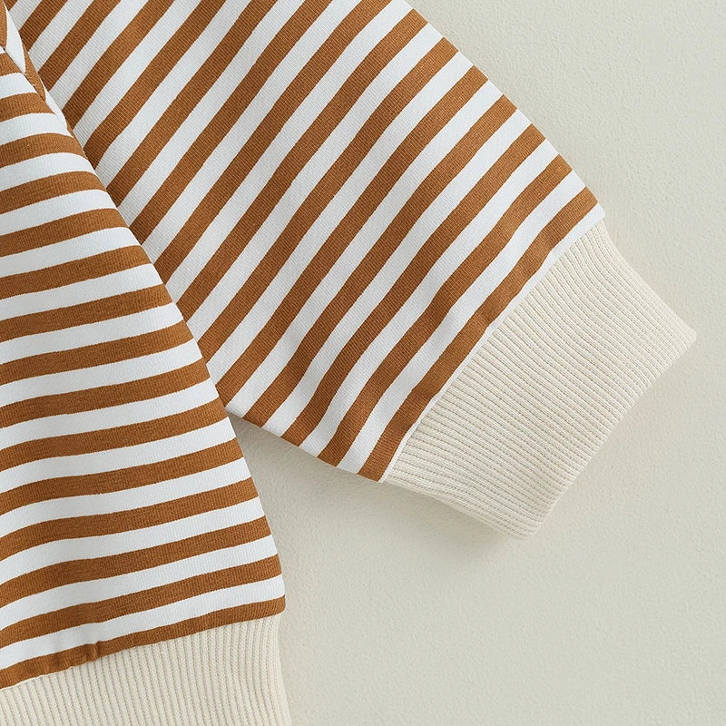 Description Picture 6 of itemBaby Boys Pants Set Long Sleeve Crew Neck Striped Sweatshirt with Elastic Waist Sweatpants Infant Clothes