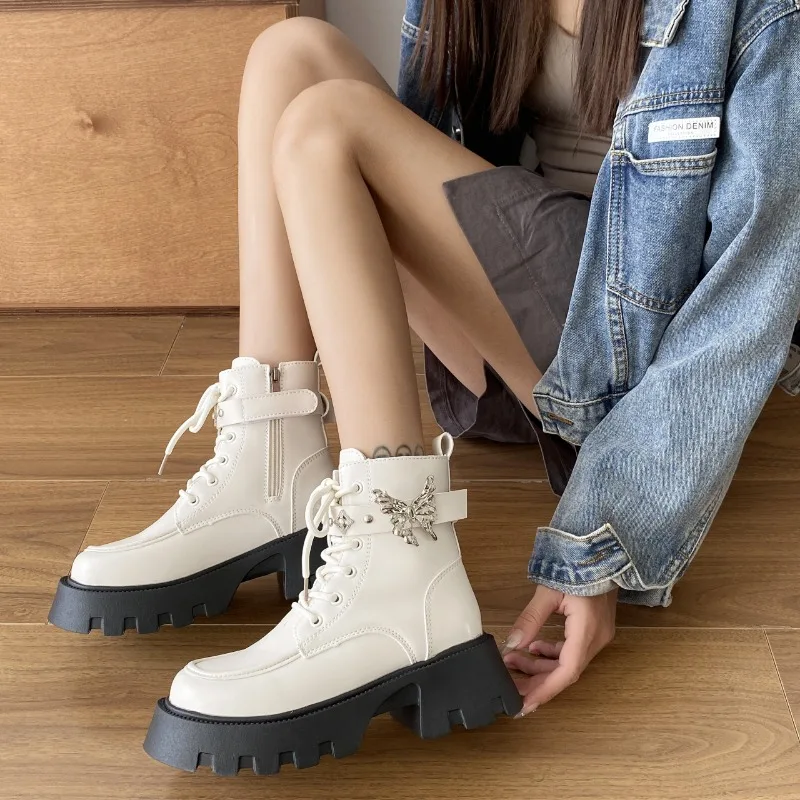 2023 Hot Sale Women's Shoes Cross-tied Women's Boots Fashion Butterfly-knot Casual Boots Women Side Zipp Round Toe Ankle Boot