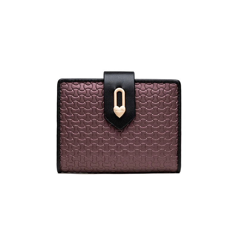 Elegant Women's PU Leather Compact Purse with Heart Buckle Zipper