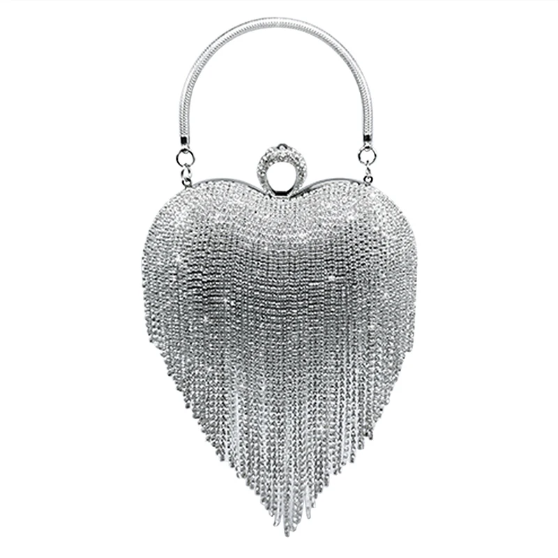 Pochette Delle Donne, Mini Borsa Da Borsa Della Sera A Forma Di Cuore Telaio Di Diamanti Di Strass Per La Festa Del Cocktail Di Nozze