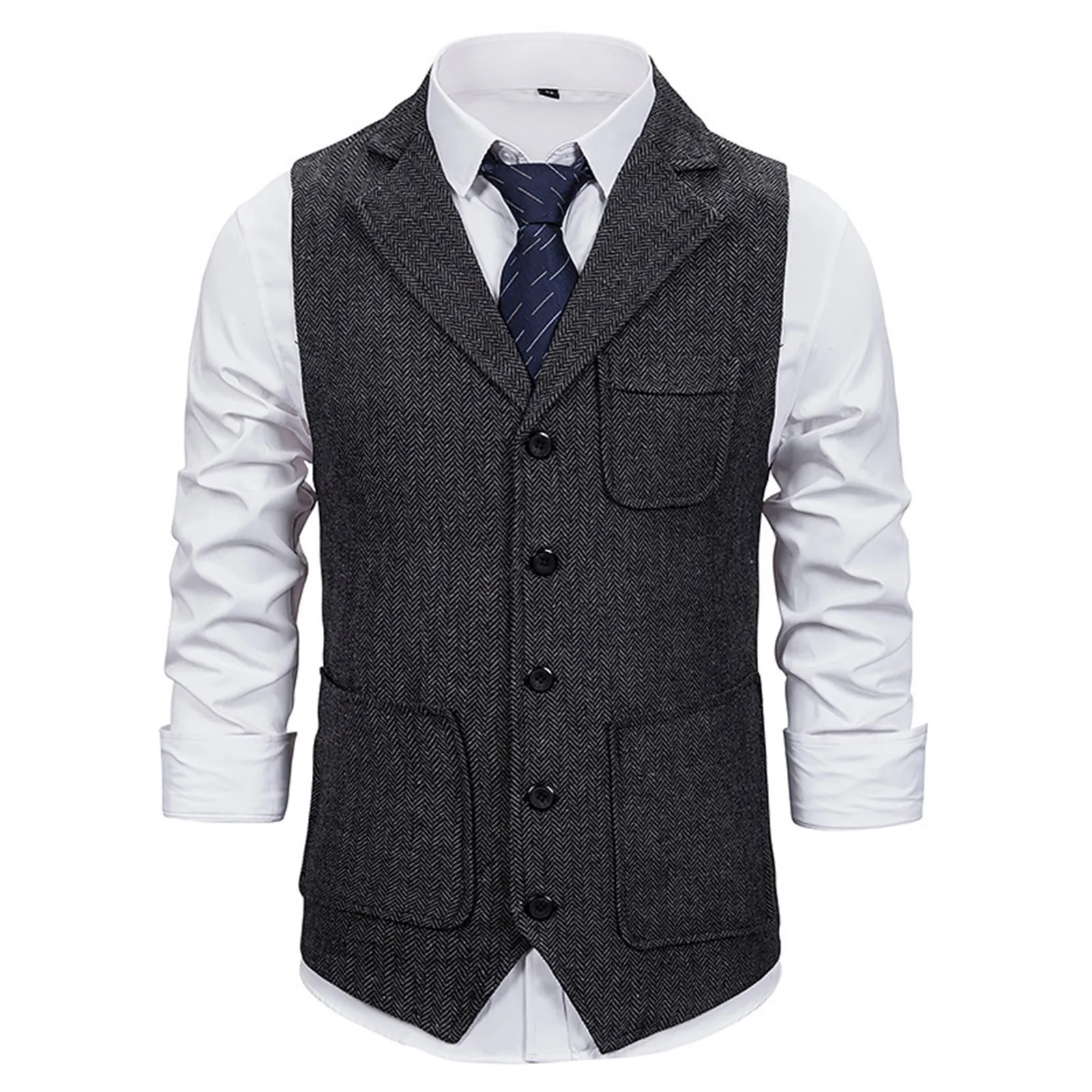 

Herringbone Men's Suit Vest Slim Fit Waist Suit Solid Waistcoat Blazer Vests Business Party Bar Wedding Groomsmen Male Dress