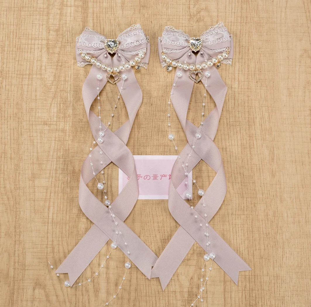 Lolita-Kopfschmuck, gekreuztes Band, Lolita-Haar-Accessoire, doppelter Pferdeschwanz, spirale Haarnadel, Perlenkette, Schleife, Lolita-Accessoires – Detail 4