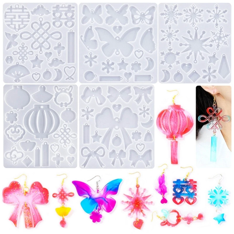 

5pcs Earrings Silicone Mold DIY Crafts Bowknot Hanging Pendant Keychain Molds