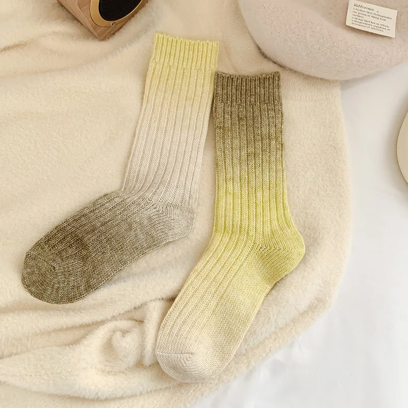 1/2Pairs frauen Herbst Winter Farbverlauf Wolle Socken Dicke Samt für Wärme Hause Haufen Socken Sport stil Socken frauen – Detail 9