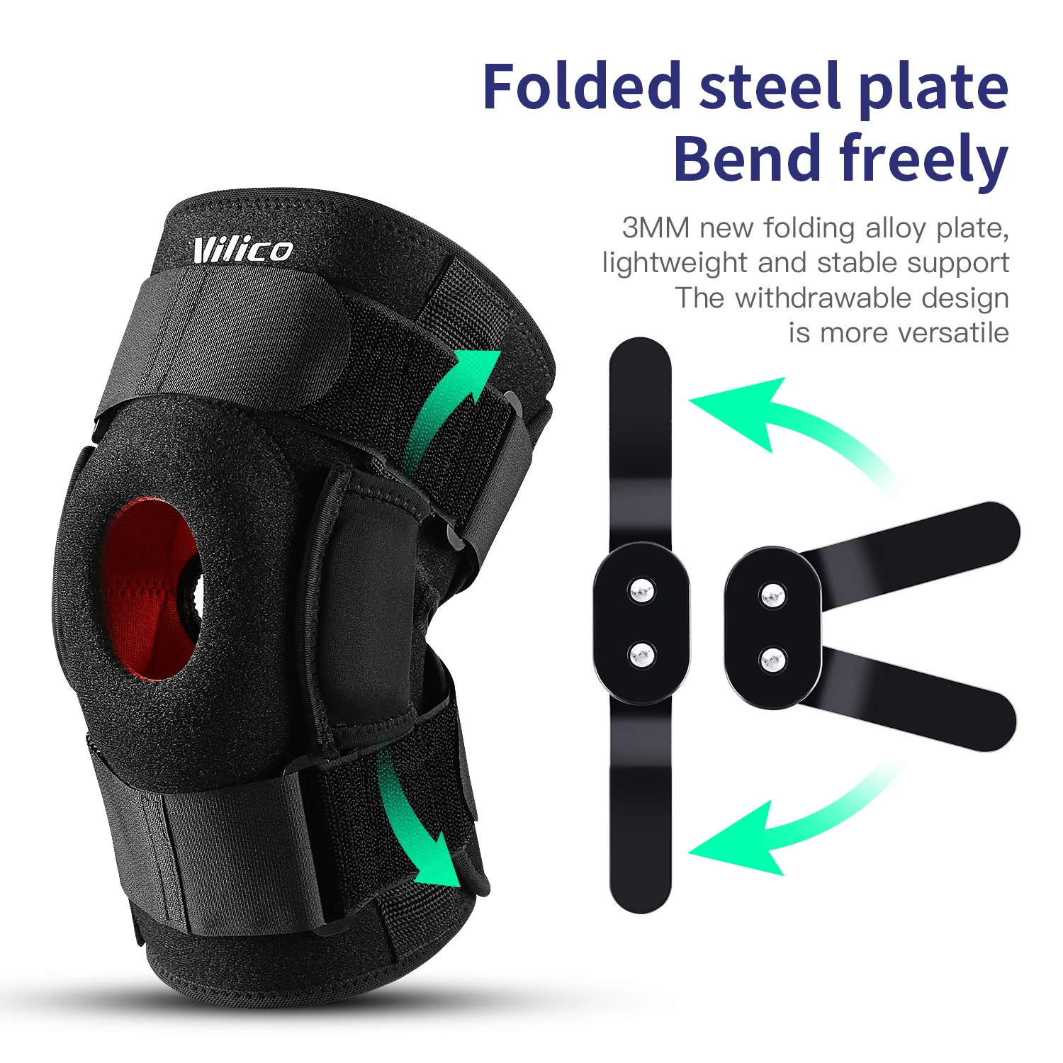 1PCS Professional Sports Safety Knee Support Brace Patella Knee Pads Hole Sports with Metal Plate Black