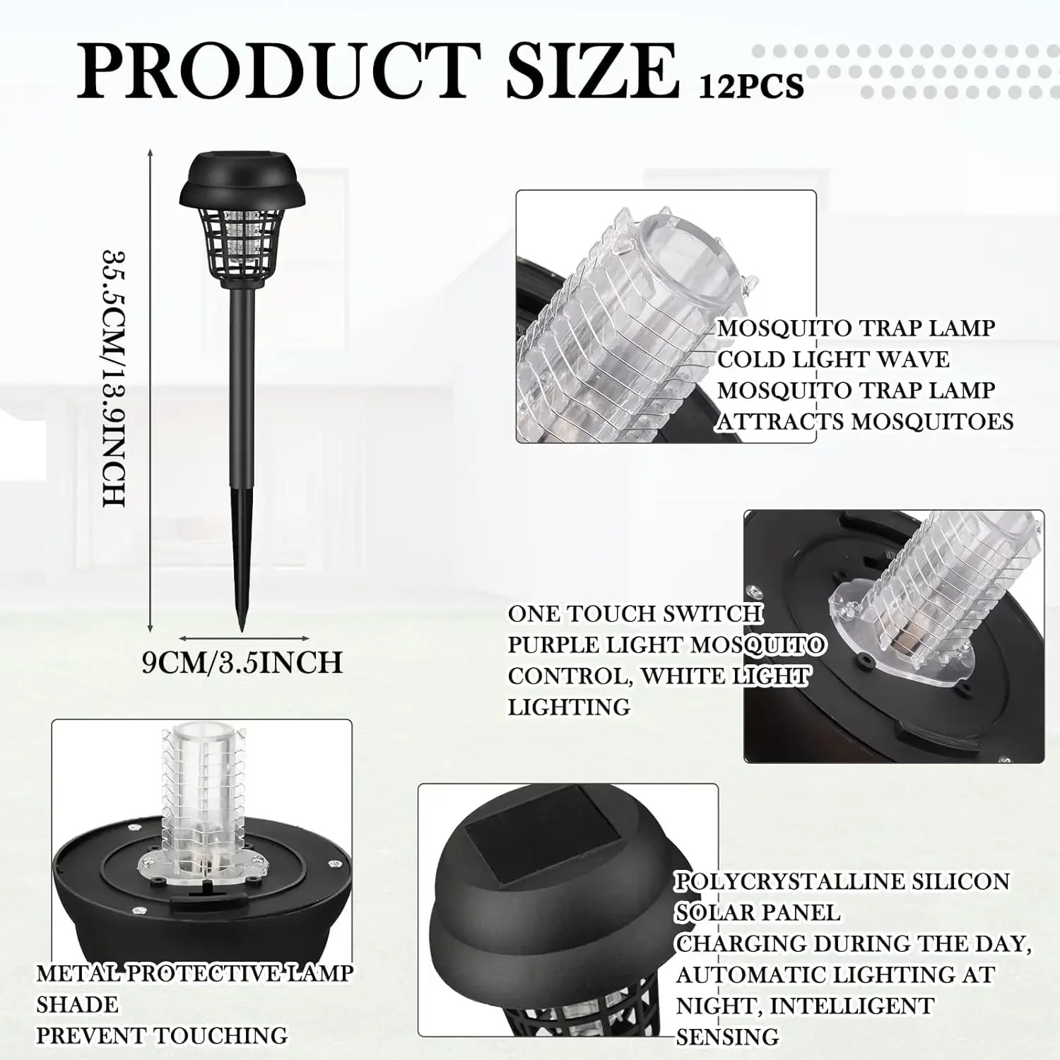 Waterproof Solar Mosquito Killer 2 Light Modes Outdoor Garden Lamp Trap Mosquito Insect Zapper for Yard Lawn Fish Pond