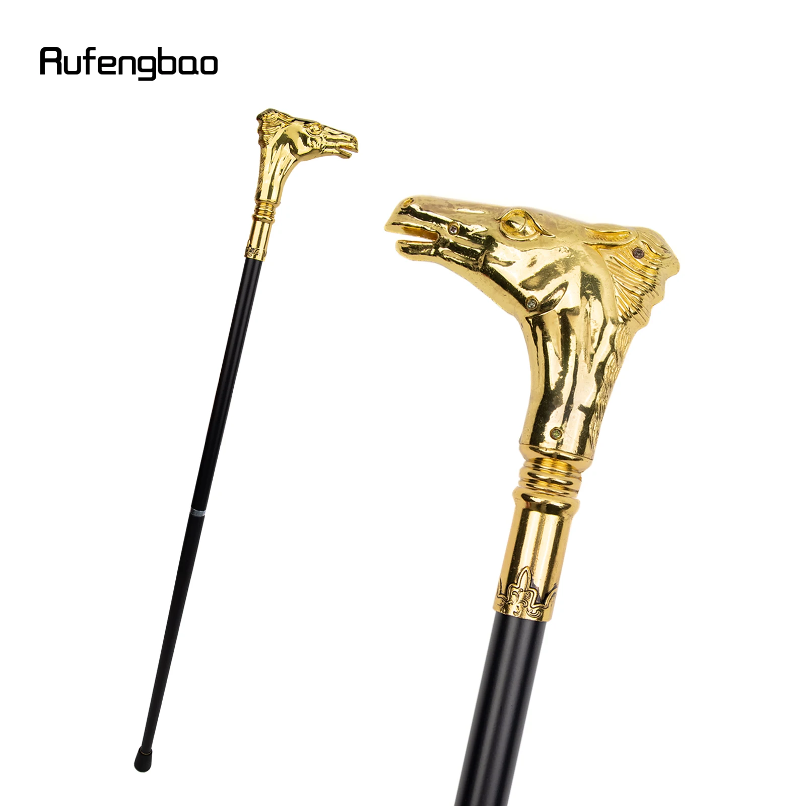 ゴールドのホースハンドル高級パターンウォーキングパーティースティックエレガントウォーキングスティック装飾的な居心地の良い杖ノブ90cm
