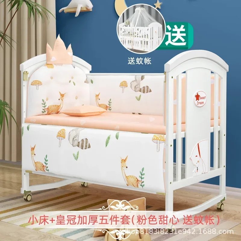 

Crib Solid Wood European Baby Rocker with Roller Multi-functional Pine Plus Game Bb White Bed Wholesale