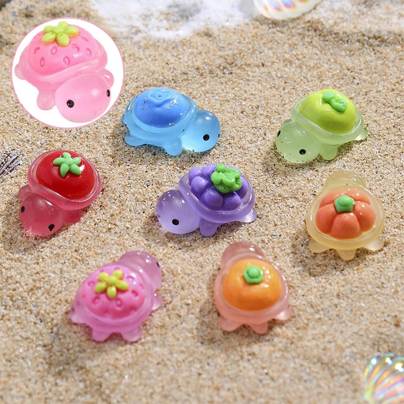 10pcs Landscaping Resin Crafts Glowing Turtle Garden Fish Tank Miniatures Ornaments Mini Luminous Fruit Turtle Home Decoration