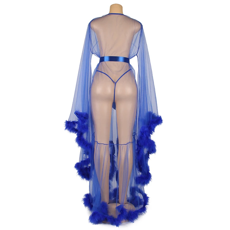 Comeondear Peignoir Bride 5XL Plus Size Women's Nightgowns Fur Wedding Bathrobe Feather Lace Long Robes For Women Dress Sleepwea