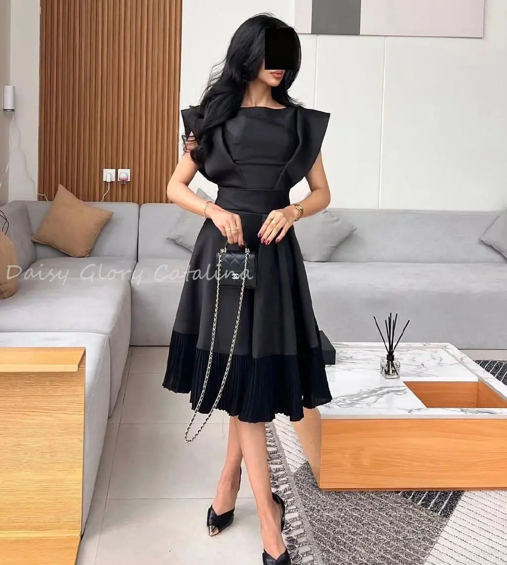 

Черные Выпускные платья с коротким рукавом для женщин, Вечернее Платье До Колена по индивидуальному заказу, официальное платье для свадьбы и вечеринки в саудовской аравии