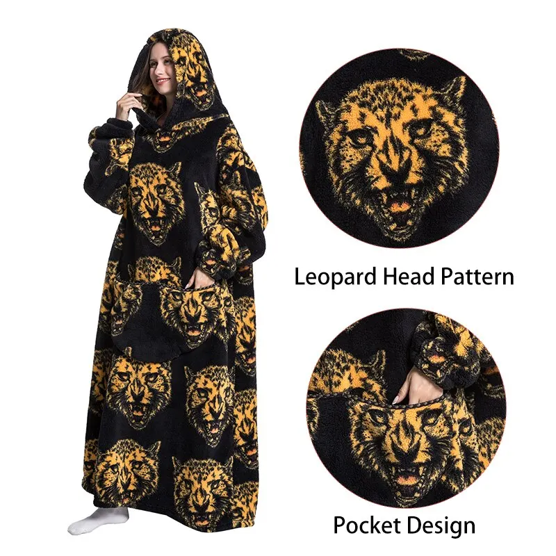 Women Sleepwear Super Long Oversized Homewear Blanket Hoodie Fleece Avocado Winter