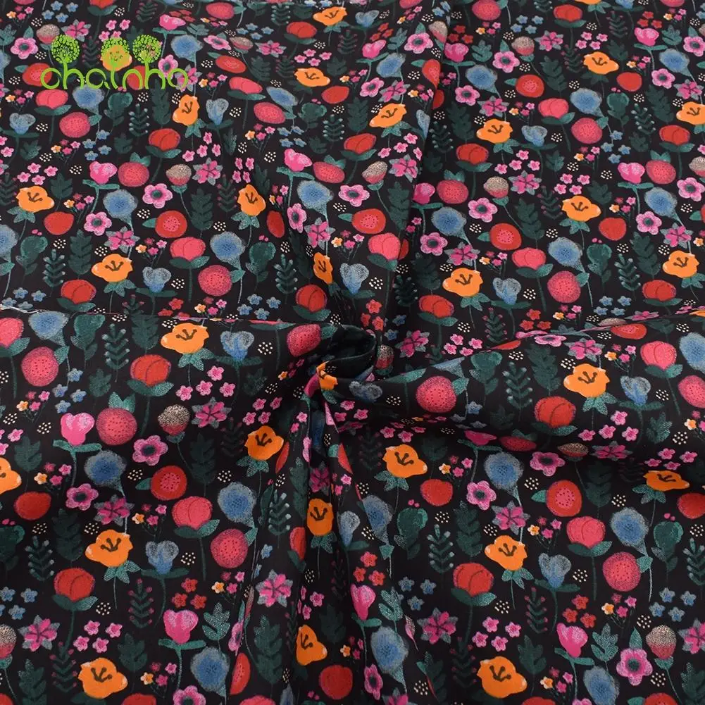 Chainho,Printed Plain Weave Poplin Cotton Fabric,DIY Sewing Quilting Material,Patchwork Cloth,Floral Series,3Sizes,15PC47