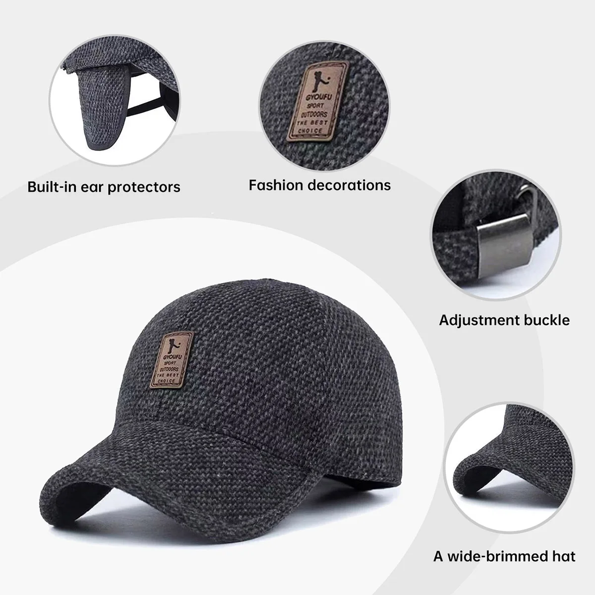Middle-Aged and Elderly Men's Hats for Autumn and Winter, Warm Ear-Protecting Caps for the Elderly, Dad and Grandpa Fleece-Lined Baseball Caps