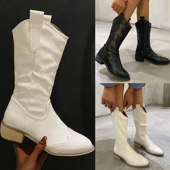 Boots Women's Color Mid Thinner Fashion ThickHeeled Solid women's boots 3