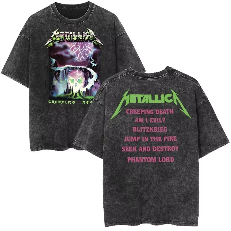 Rock Band Metallica Creeping Death Washed T-Shirt für Herren und Damen, Sommer, Baumwolle, Y2K-Kleidung, Gothic, atmungsaktiv, kurzärmeliges Oberteil