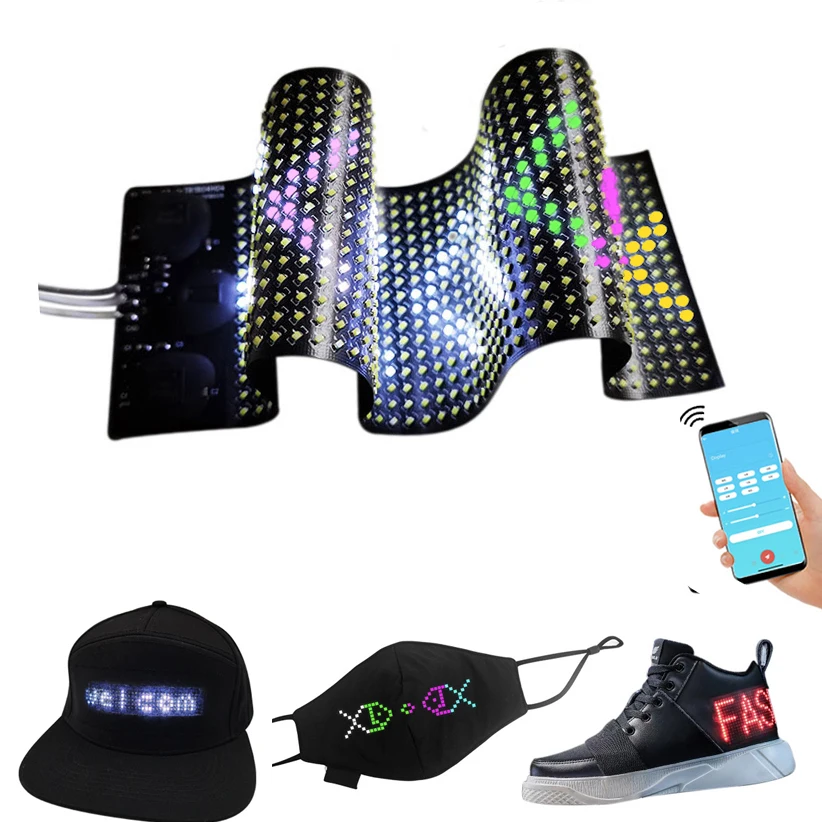 RGB Flexible Display Color Screen LED Module Strip Light App Bluetooth DIY Hat Clothes Bag Shoes Word Scroll Matrix Screen mini led light glow light ambient light