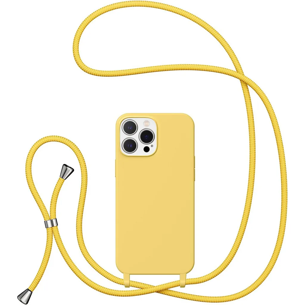 Vibrant Yellow Liquid Silicone TPU Phone Case with Lanyard and Shockproof Protection