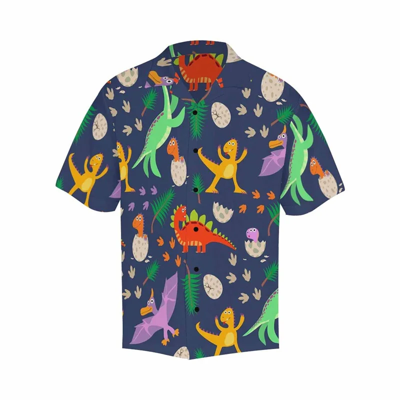 

Kawaii Dinosaur Kids Shirts For Men Clothing 3D Print Hawaiian Vacation Shirt Short Sleeve Y2k Tops Vintage Clothes Lapel Blouse
