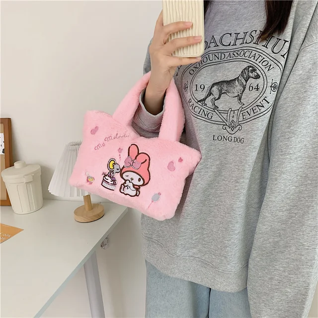 Kawaii Sanrio Plush Bag Kuromi Backpack Anime Melody Cinnamoroll Plushie Handbags Pochacco Cartoon Stuffed Bag for Girls Gifts 5