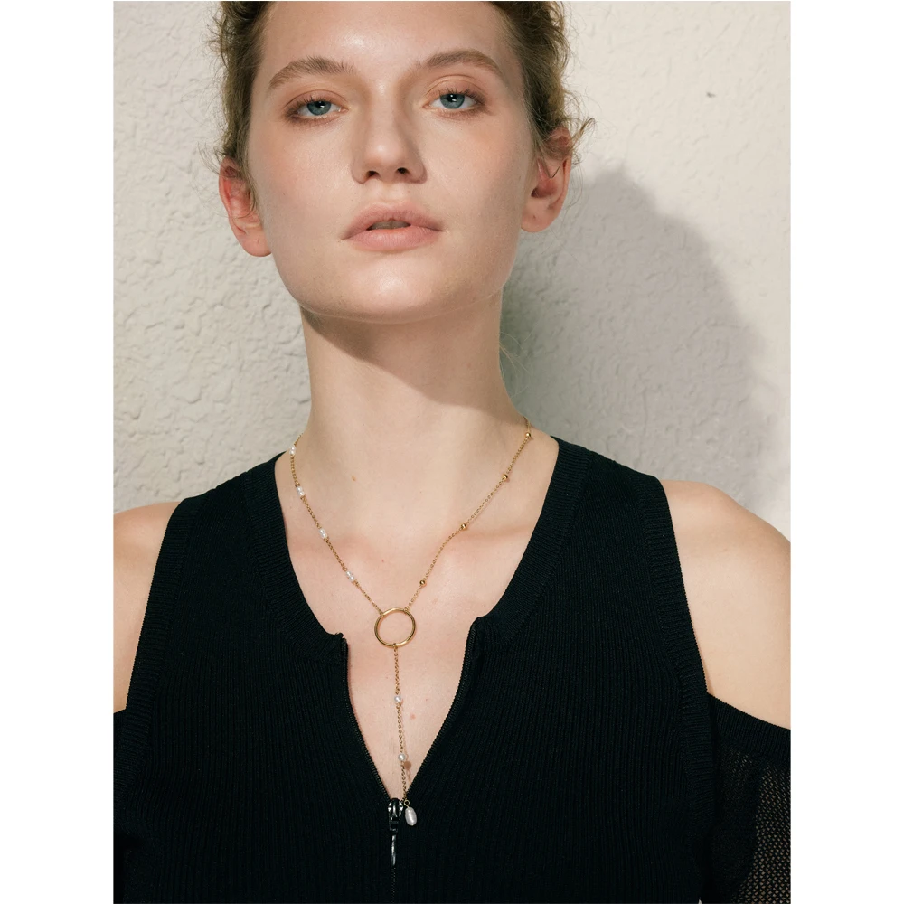 Yhpup Stainless Steel Pearl Necklace for Women