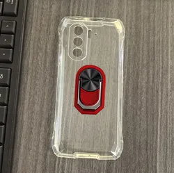 Enhanced Soft TPU Silicone Case with Back Finger Ring for Case & Holder (Transparent C Red)