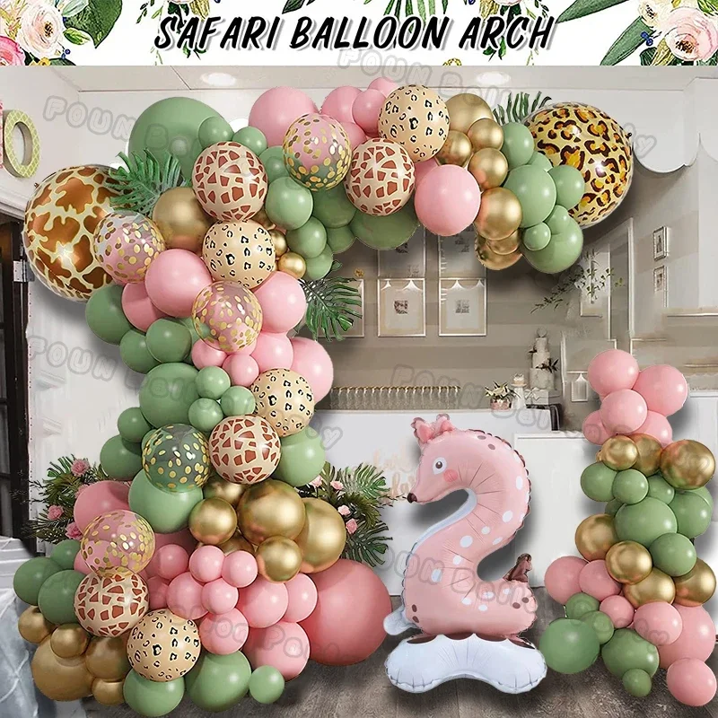 Jungle Safari Animal Giraffe Number Balloon Garland Set Kid 1 2 3 Year  Birthday Party Decor Avocado Green Globos 1st Baby Shower - AliExpress