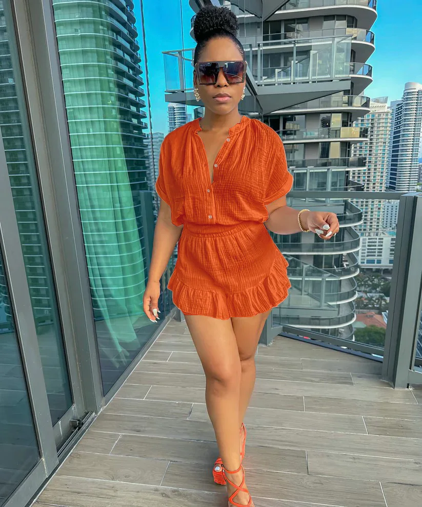 

Spring / Summer Elegant New Stand Collar Long Sleeve Top and Mini Skirts Fashion Ruffles Slim Tracksuit Women Two Piece Set