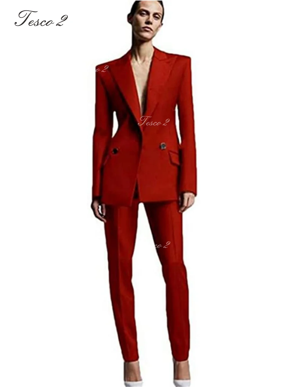 Fashion Women Suit Slim Fit Peak Lapel Jacket Tight Pants  Office Workplace Lady Suit For Wedding Party Wear