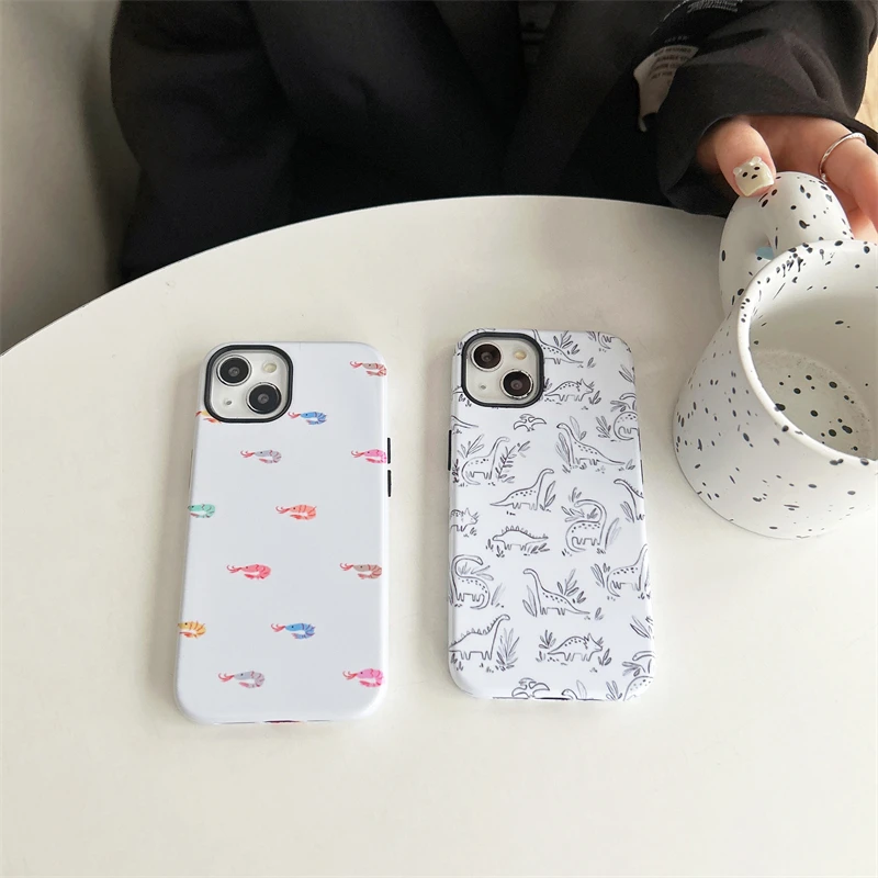 Colorful shrimp Phone Case Two-In-One Film Protective Shell For iPhone 15 14 13 12 11 Pro Max Plus Mini