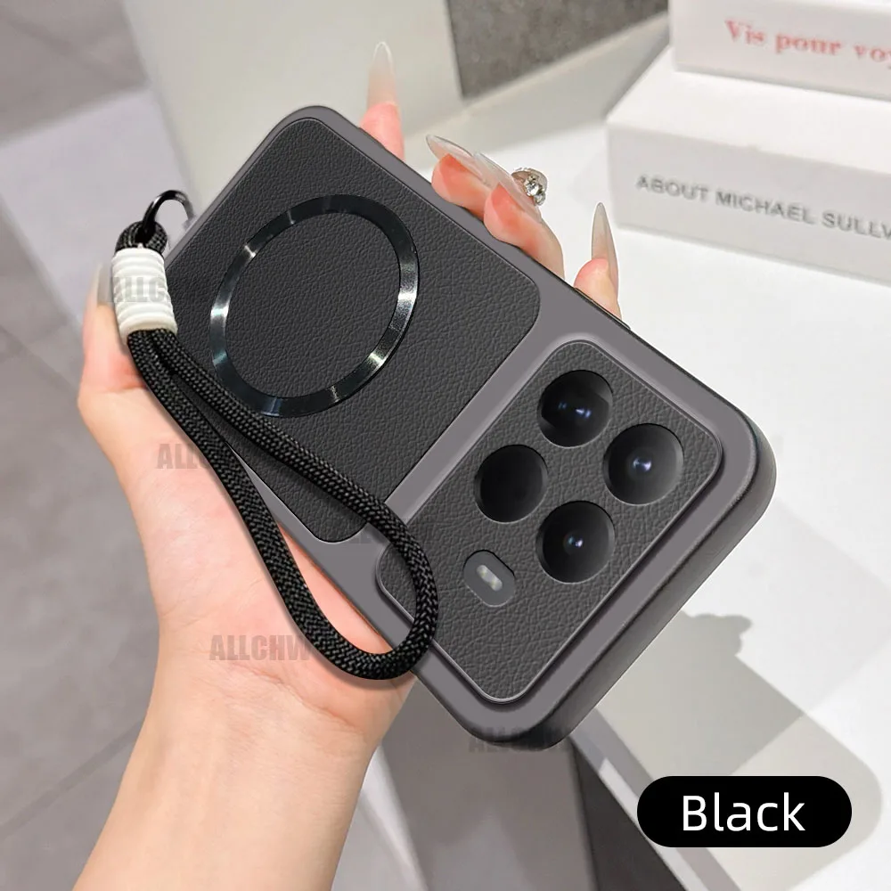 Luxury Leather Matte Magnetic Hand Strap Phone Case