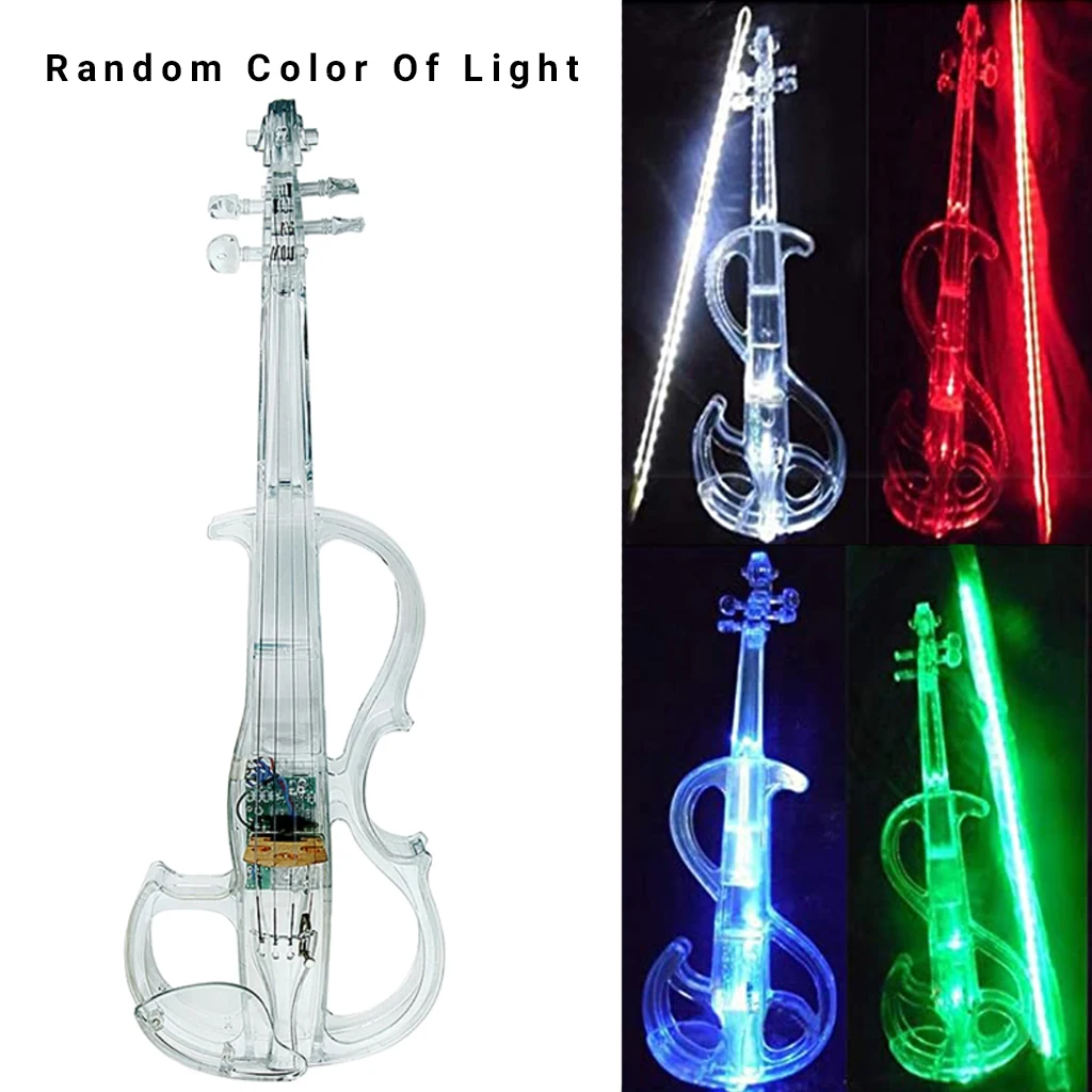 NAOMI 4/4 Electric Violin Transparent Crystal Acrylic Body With Led Light Violin Bow Luminous Clear Electronic Performance