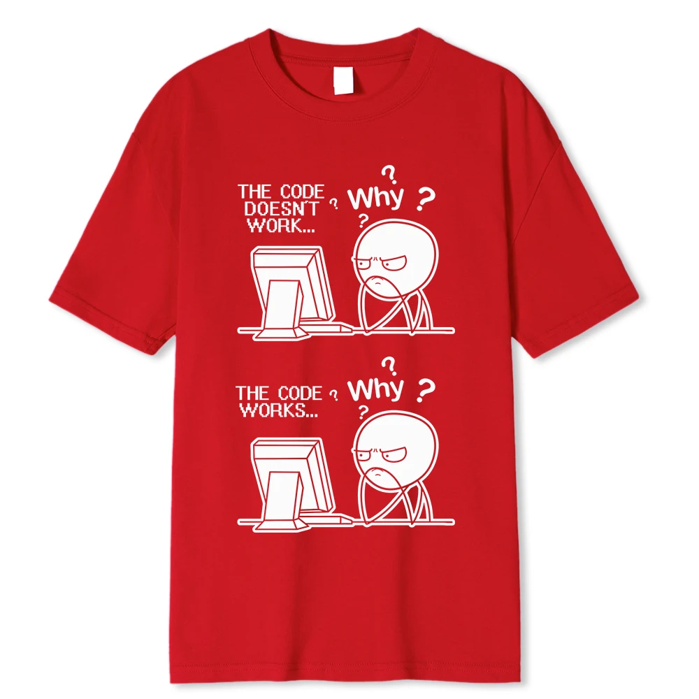 Creative Funny Programmer Code Works Why Casual Print T-Shirt Camiseta Hombre Linux Operating System Fashion Streetwear Uisex