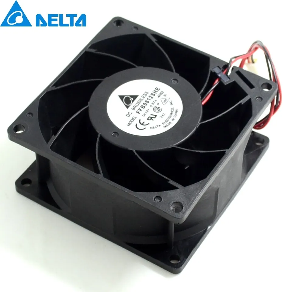 Delta, FFB0812SHE, 12V, 0.87A, 8cm, 80mm, 8038, 80x80x38mm, Novo