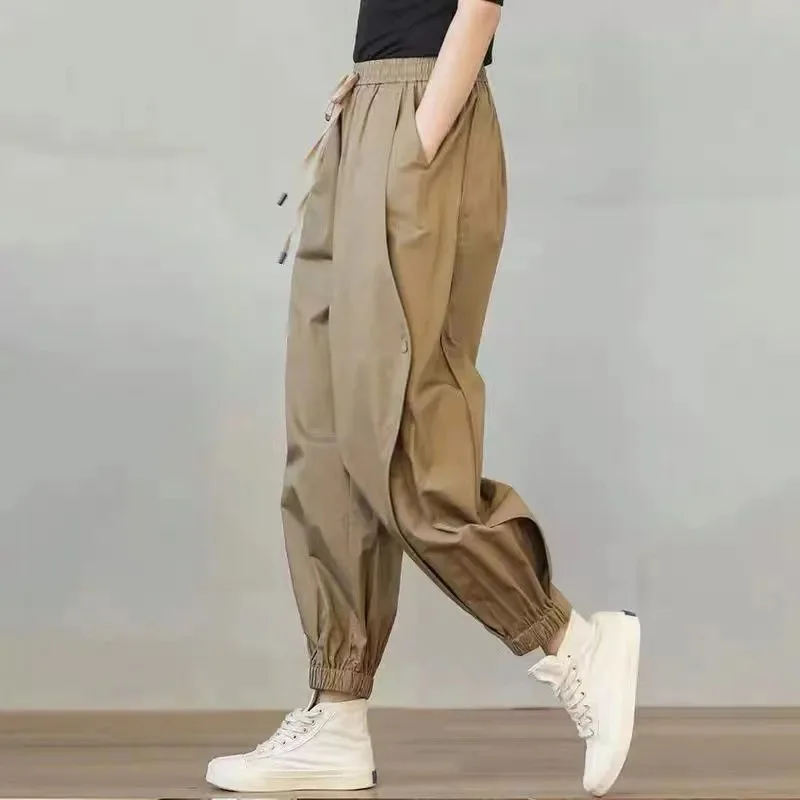 

Harajuku Loose Bloomers Women 2023 Summer Casual Khaki Lace-Up Harem Pants Woman Fashion Streetwear Popular All-Match Trousers