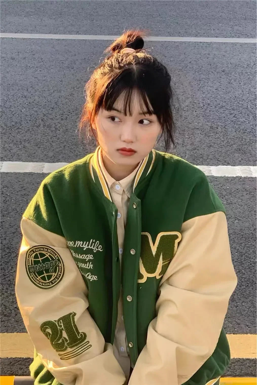 Vintage Streetwear Baseball Jacket Women Y2k Oversized