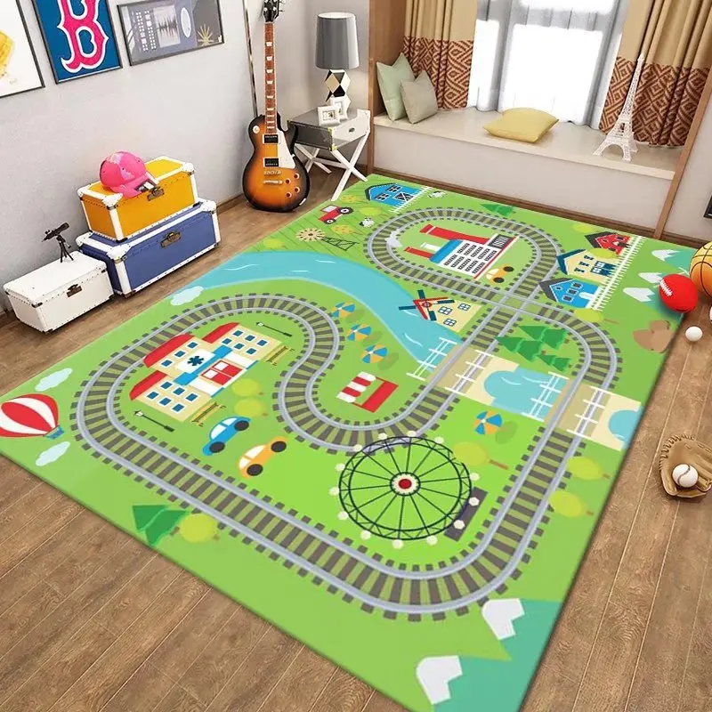 Children's Traffic Educational Road Carpet for Living Room Decorations Play Anti-slip Crawl Mat Game Room Area Rugs Kids Carpet Non Slip Carpet Decorative Carpet