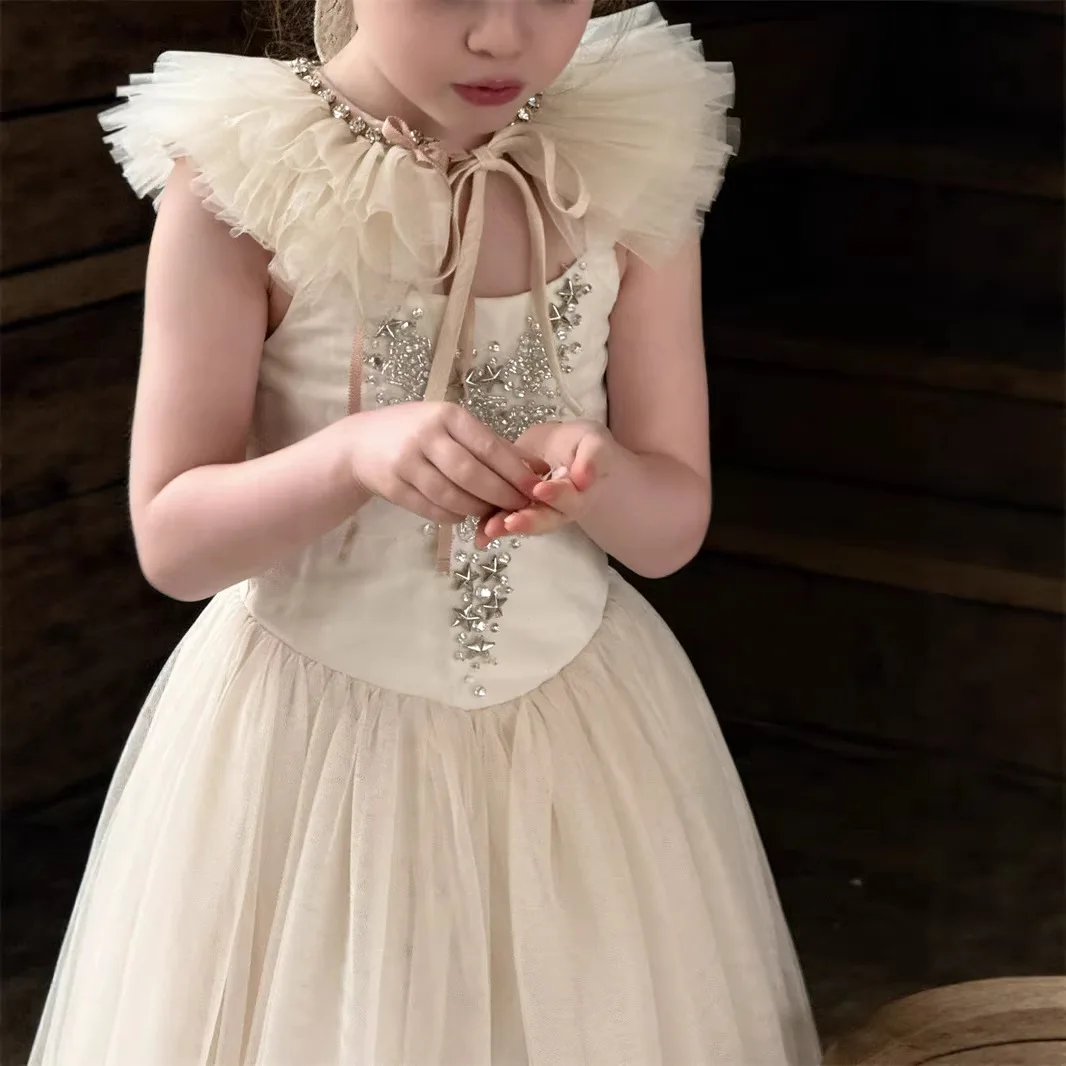 여아 숄 2026 봄 여름 신상 아동복 한국 스타일 여자  메쉬 공주풍 손바느질 드릴 숄