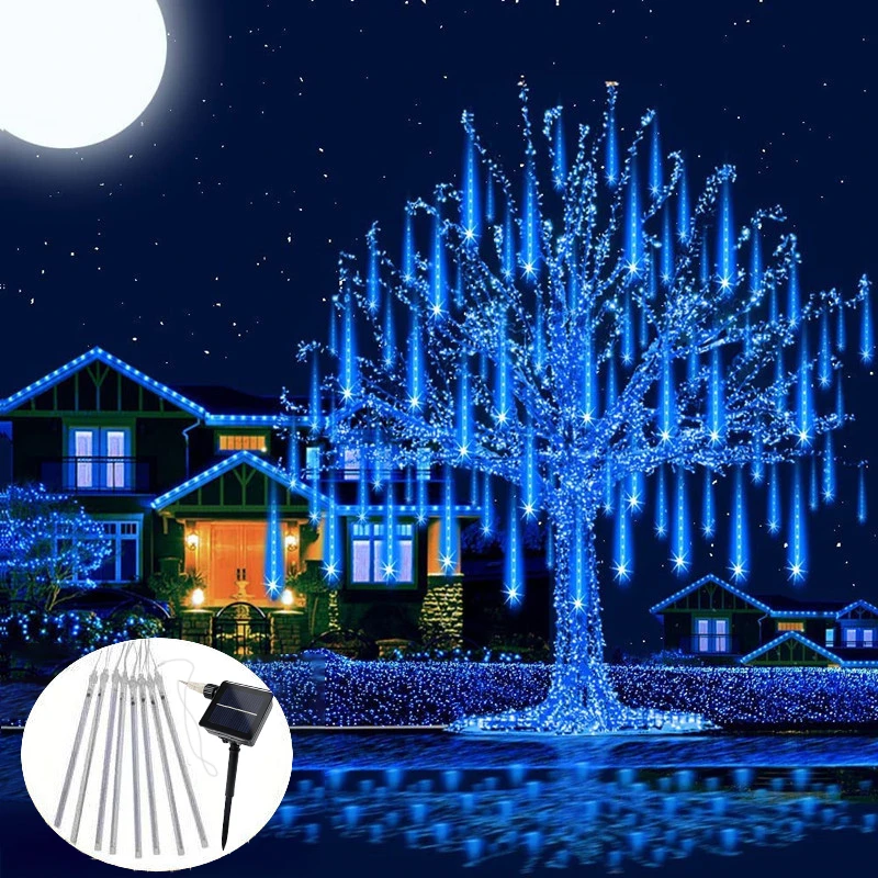 8 Tubes Solar LED Meteor Shower String Lights Wedding Christmas Street Tree Decoration Fairy Garden Outdoor Holiday Lighting