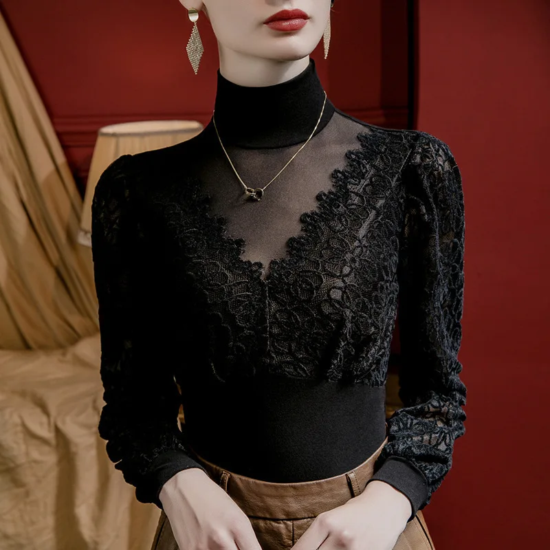 黒のタートルネックTシャツ,長袖,セクシー,ヴィンテージ,秋冬